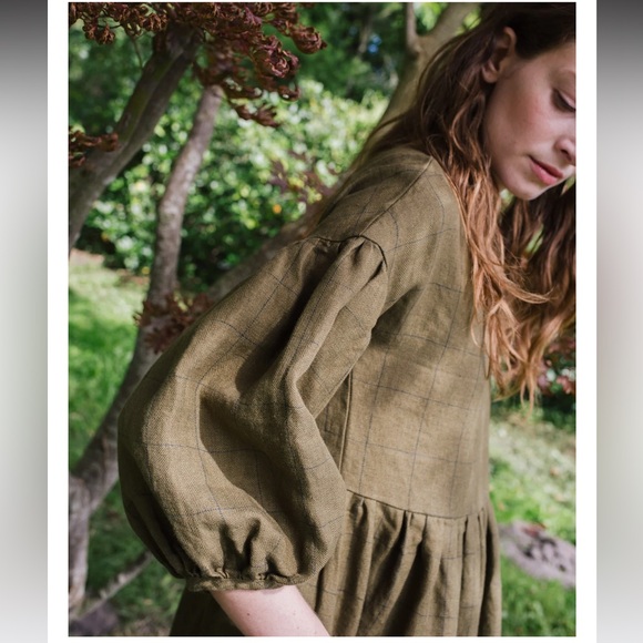 Not Perfect Linen Montmarte Dress - Loden Check Linen - S - Picture 7 of 10